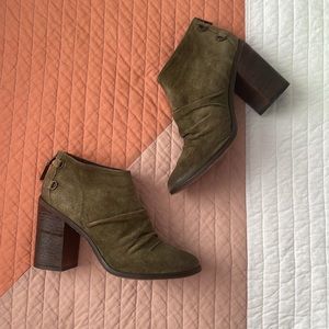 Boutique 9 green suede booties, size 9.5